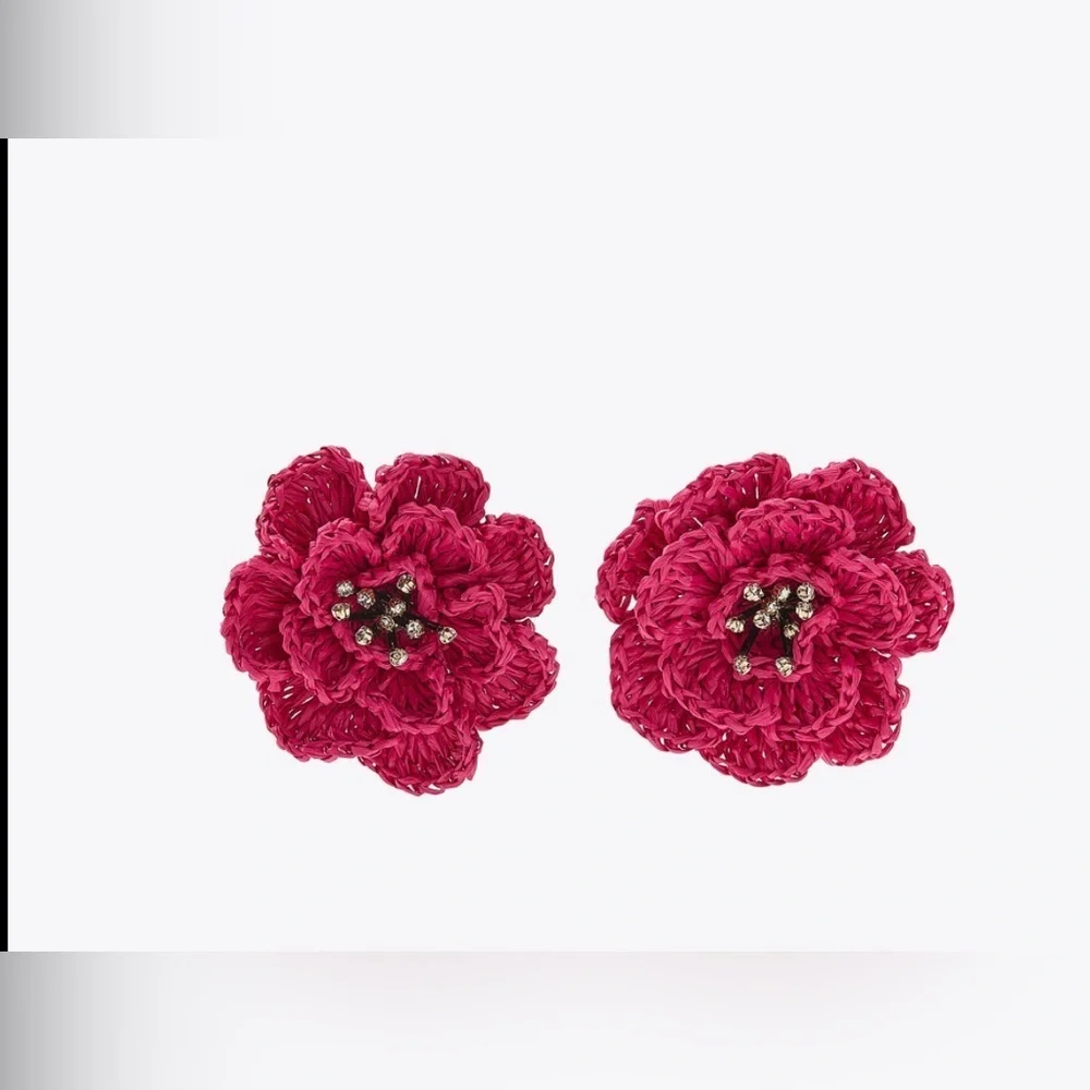 Zara RAFFIA FLOWER SPARKLE EARRINGS - Picture 2 of 3